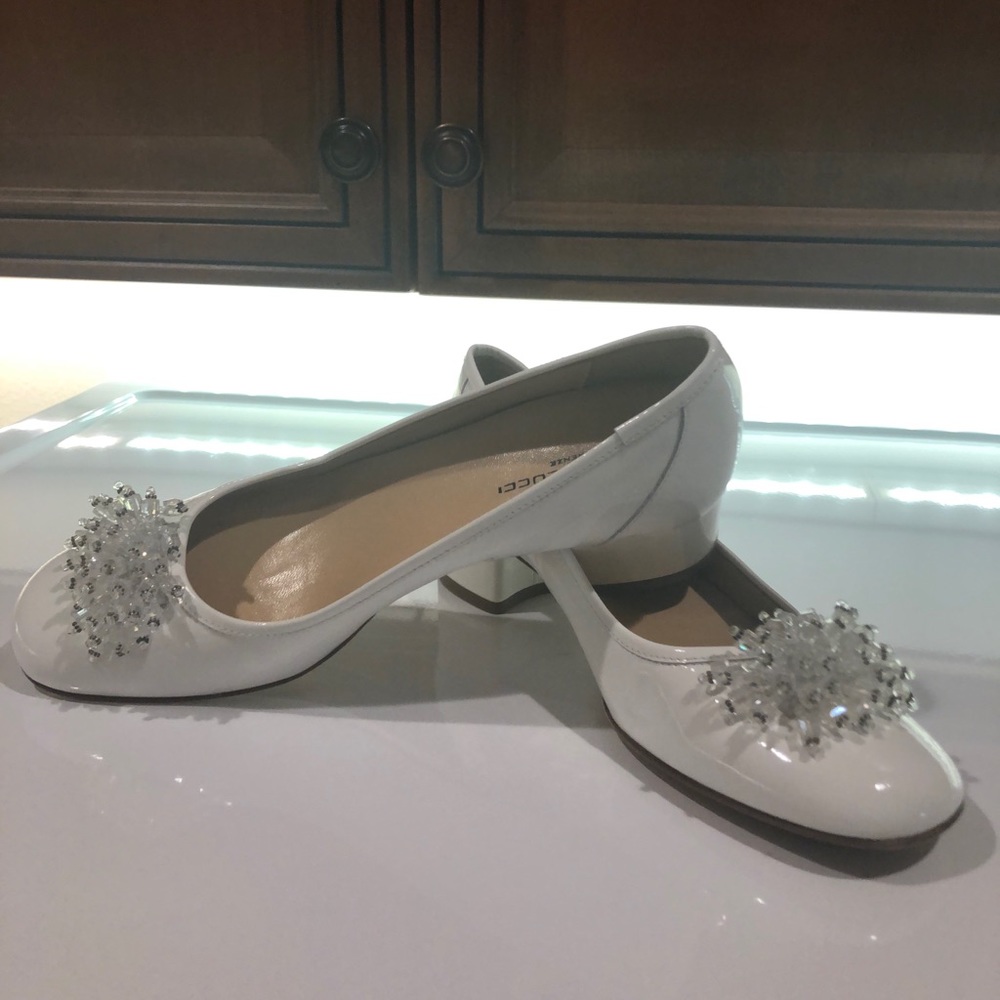 Sesto Meucci White Patten-Leather Low Heeled Shoe